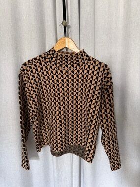 Maeve Brown & Black Geometric Knit Pullover